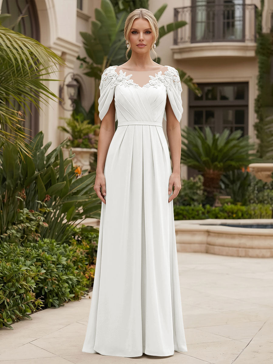 Chiffon A-Line/Princess Scoop Neck Floor-Length Mother of the Bride & Groom Dresses with Ruched Waist