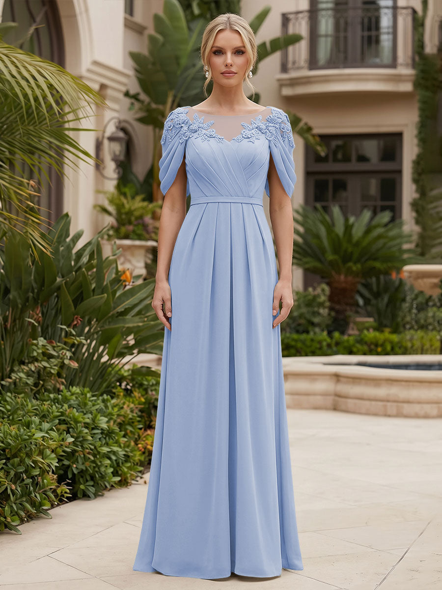 Chiffon A-Line/Princess Scoop Neck Floor-Length Mother of the Bride & Groom Dresses with Ruched Waist