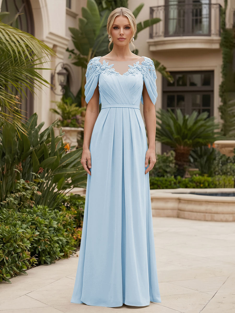 Chiffon A-Line/Princess Scoop Neck Floor-Length Mother of the Bride & Groom Dresses with Ruched Waist