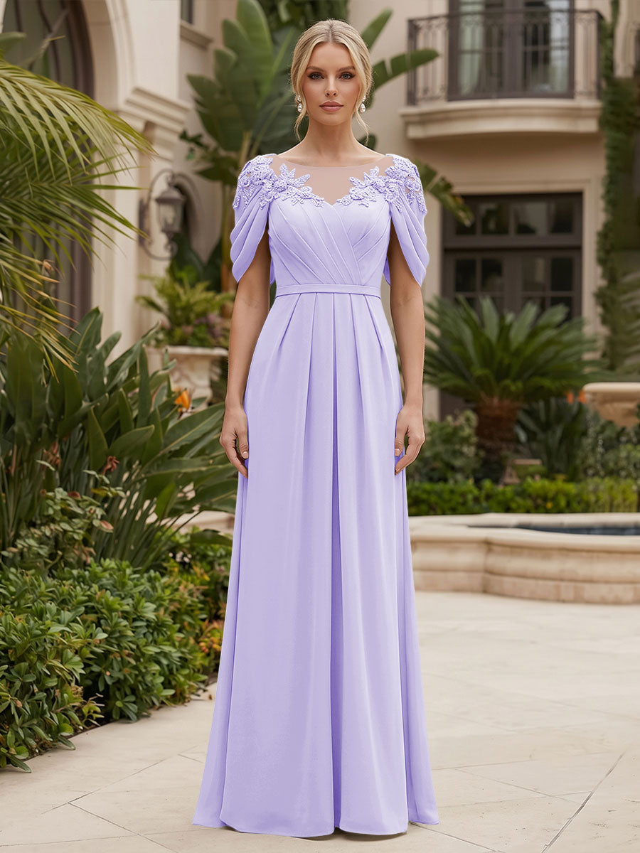 Chiffon A-Line/Princess Scoop Neck Floor-Length Mother of the Bride & Groom Dresses with Ruched Waist