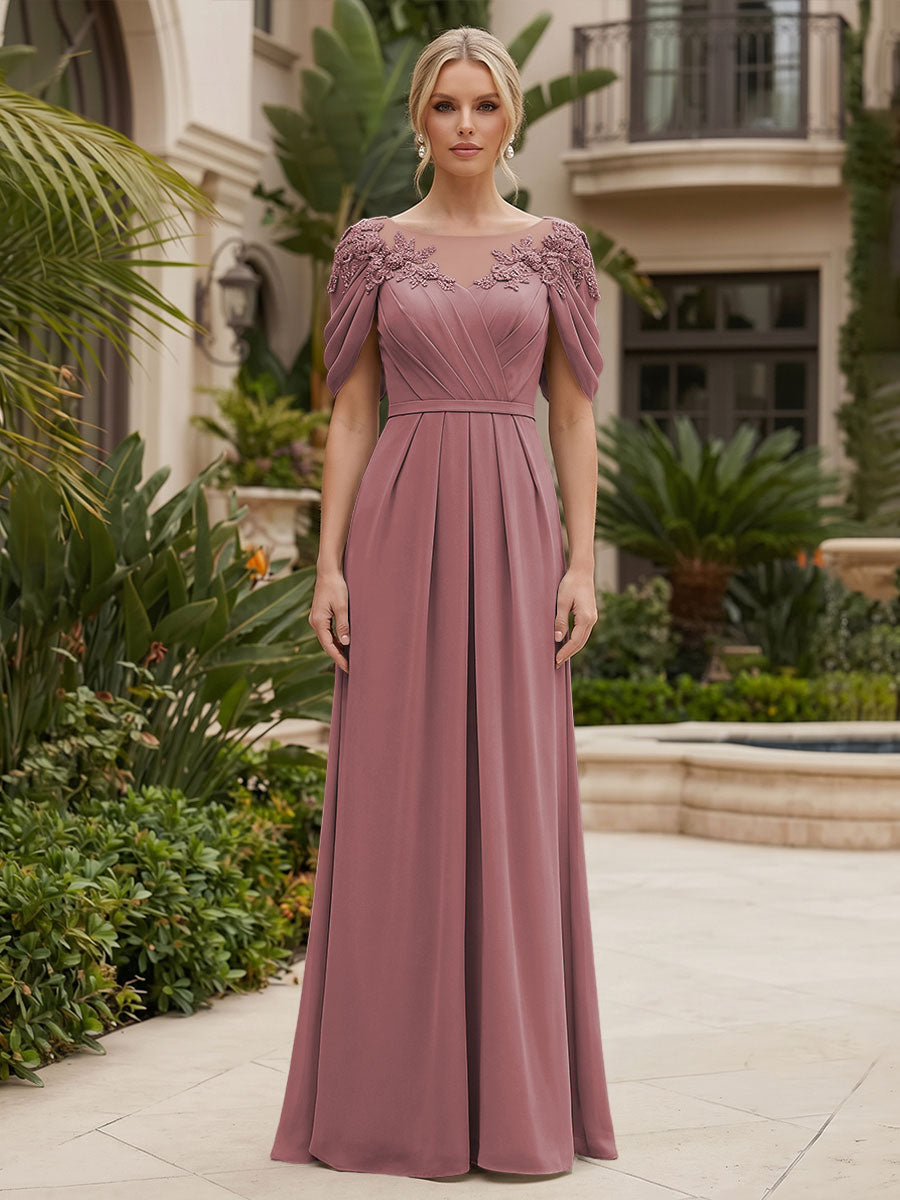 Chiffon A-Line/Princess Scoop Neck Floor-Length Mother of the Bride & Groom Dresses with Ruched Waist