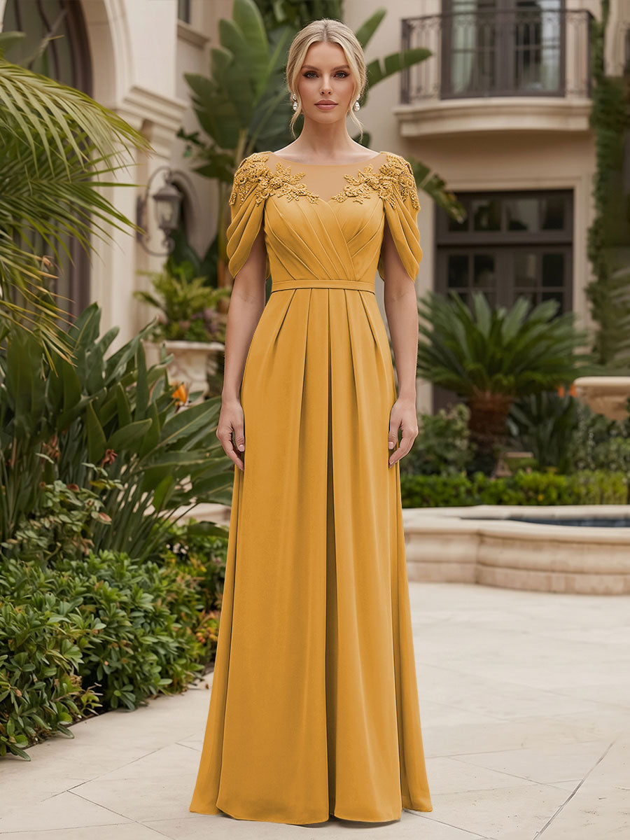 Chiffon A-Line/Princess Scoop Neck Floor-Length Mother of the Bride & Groom Dresses with Ruched Waist