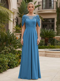 Chiffon A-Line/Princess Scoop Neck Floor-Length Mother of the Bride & Groom Dresses with Ruched Waist