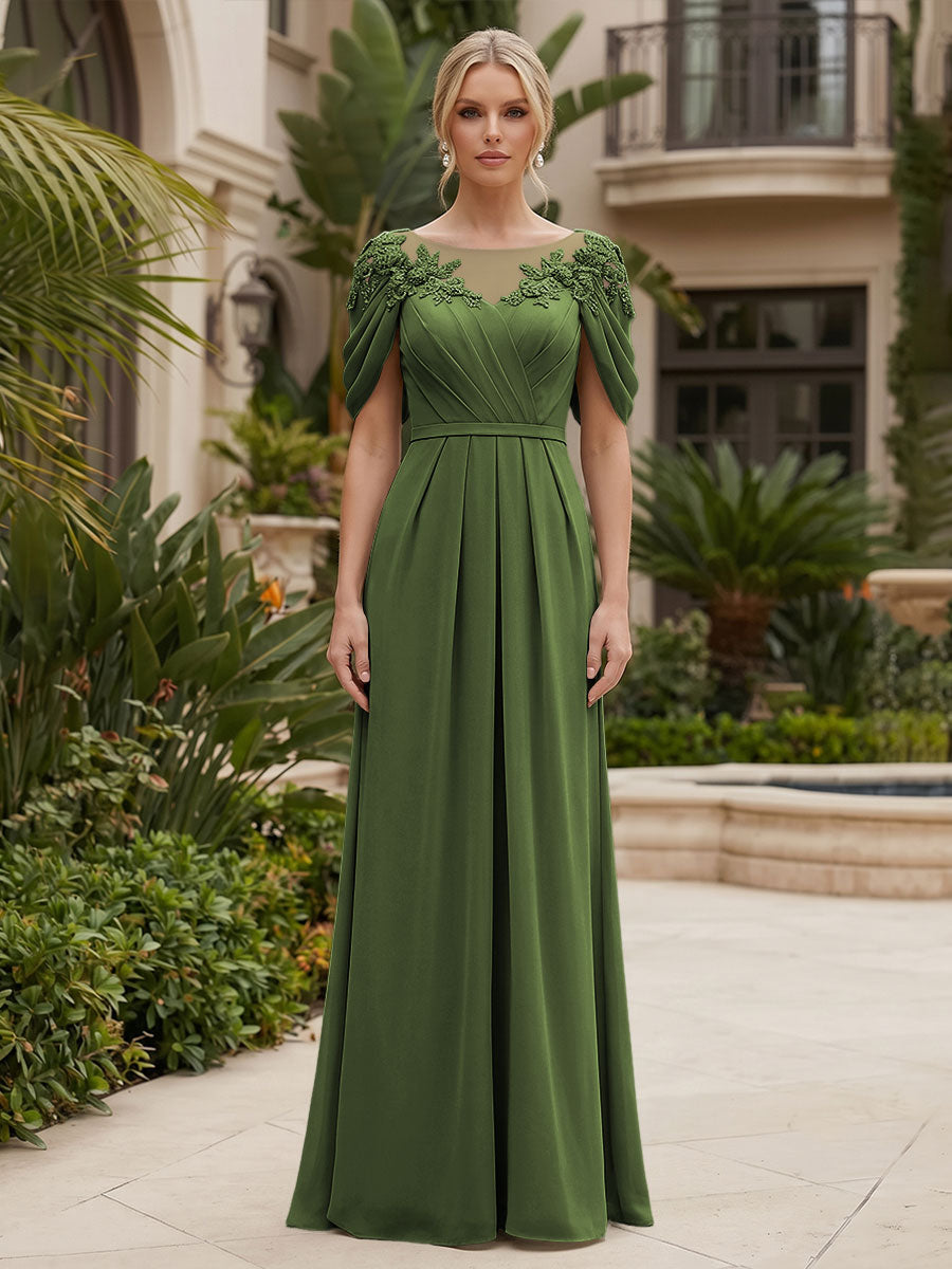 Chiffon A-Line/Princess Scoop Neck Floor-Length Mother of the Bride & Groom Dresses with Ruched Waist