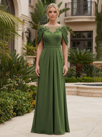 Chiffon A-Line/Princess Scoop Neck Floor-Length Mother of the Bride & Groom Dresses with Ruched Waist