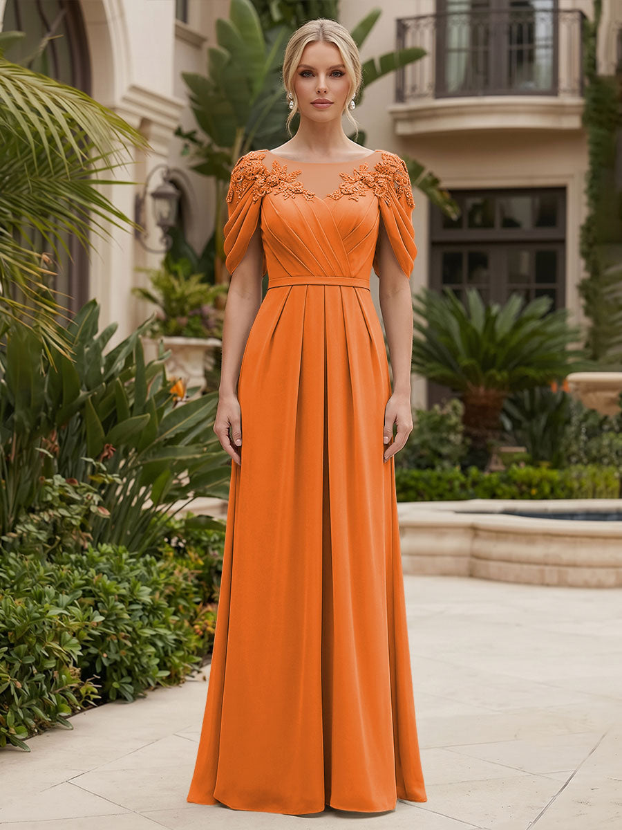 Chiffon A-Line/Princess Scoop Neck Floor-Length Mother of the Bride & Groom Dresses with Ruched Waist