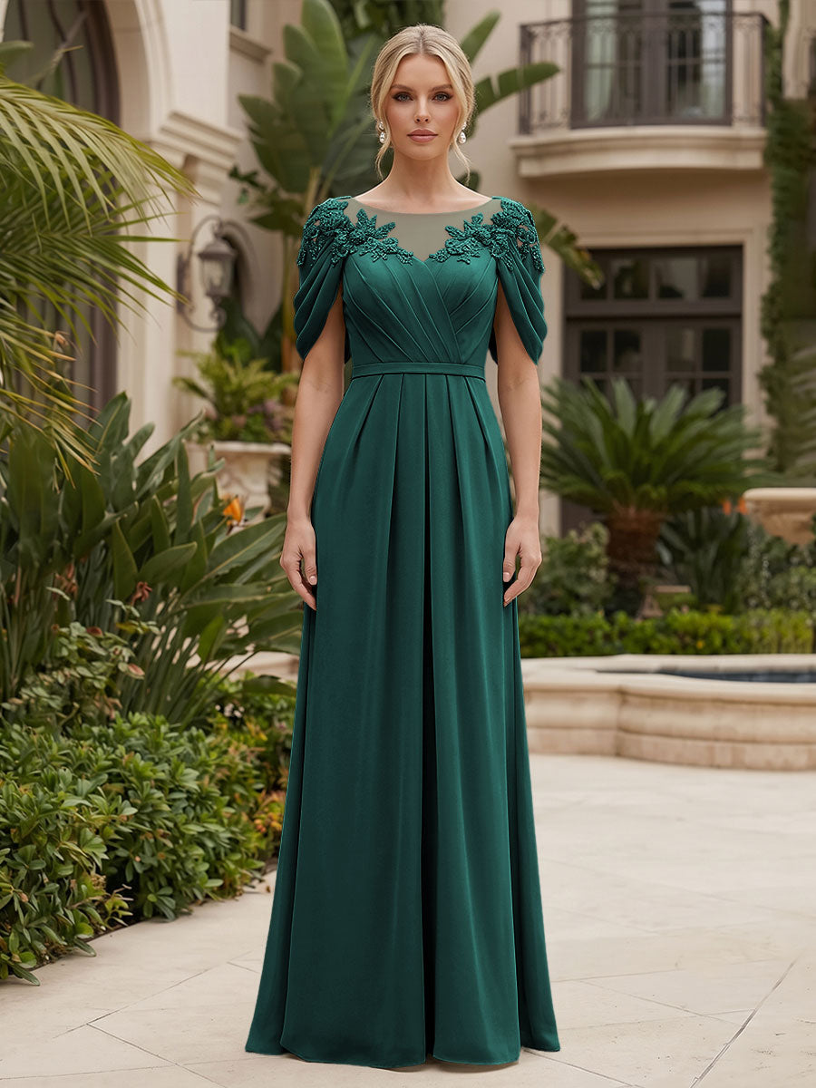 Chiffon A-Line/Princess Scoop Neck Floor-Length Mother of the Bride & Groom Dresses with Ruched Waist