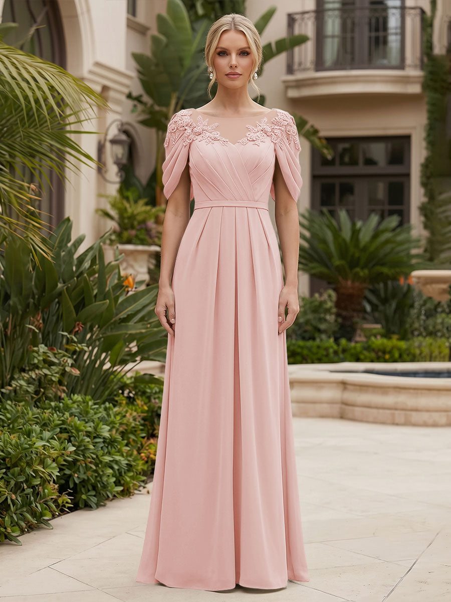 Chiffon A-Line/Princess Scoop Neck Floor-Length Mother of the Bride & Groom Dresses with Ruched Waist