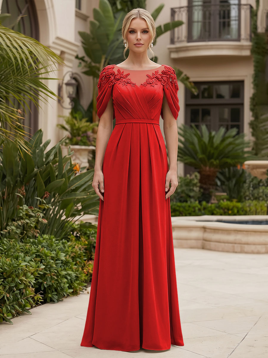 Chiffon A-Line/Princess Scoop Neck Floor-Length Mother of the Bride & Groom Dresses with Ruched Waist