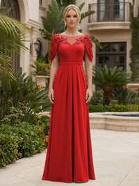 Chiffon A-Line/Princess Scoop Neck Floor-Length Mother of the Bride & Groom Dresses with Ruched Waist