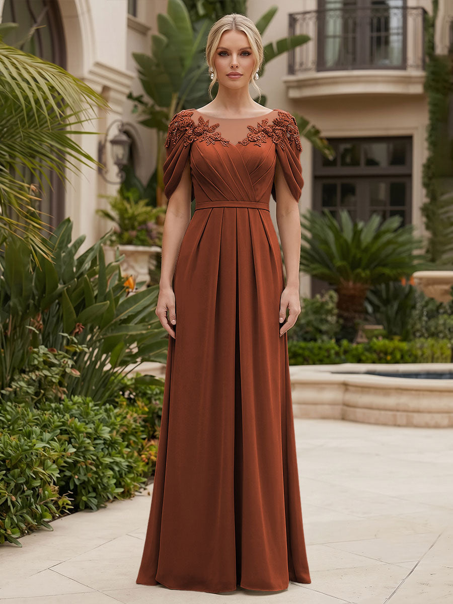 Chiffon A-Line/Princess Scoop Neck Floor-Length Mother of the Bride & Groom Dresses with Ruched Waist