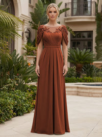 Chiffon A-Line/Princess Scoop Neck Floor-Length Mother of the Bride & Groom Dresses with Ruched Waist
