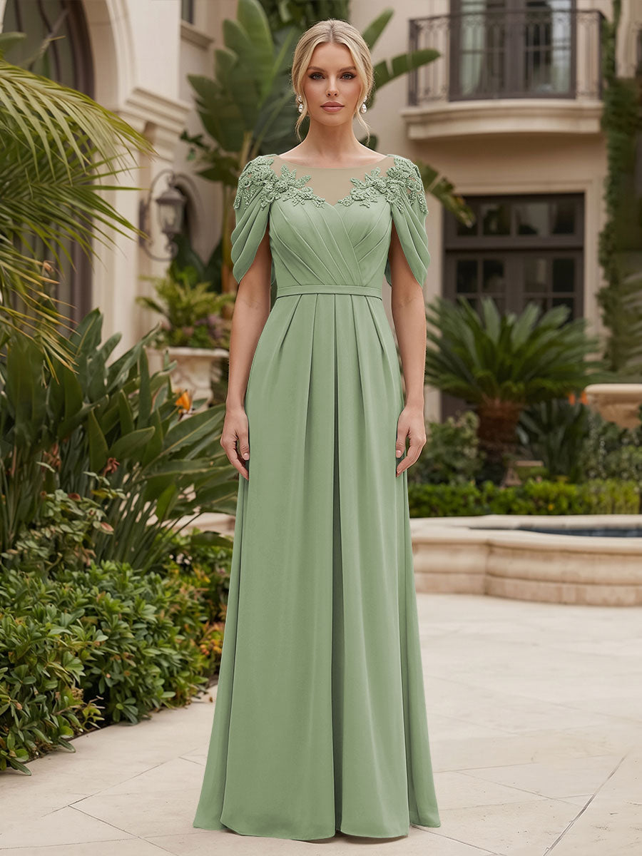 Chiffon A-Line/Princess Scoop Neck Floor-Length Mother of the Bride & Groom Dresses with Ruched Waist