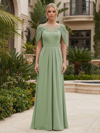 Chiffon A-Line/Princess Scoop Neck Floor-Length Mother of the Bride & Groom Dresses with Ruched Waist