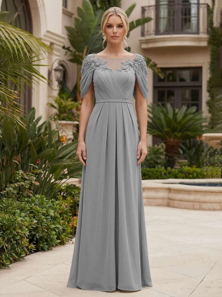 Chiffon A-Line/Princess Scoop Neck Floor-Length Mother of the Bride & Groom Dresses with Ruched Waist