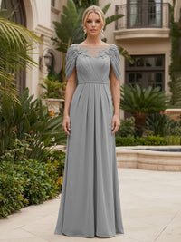 Chiffon A-Line/Princess Scoop Neck Floor-Length Mother of the Bride & Groom Dresses with Ruched Waist