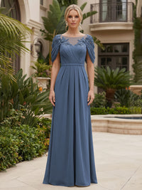 Chiffon A-Line/Princess Scoop Neck Floor-Length Mother of the Bride & Groom Dresses with Ruched Waist