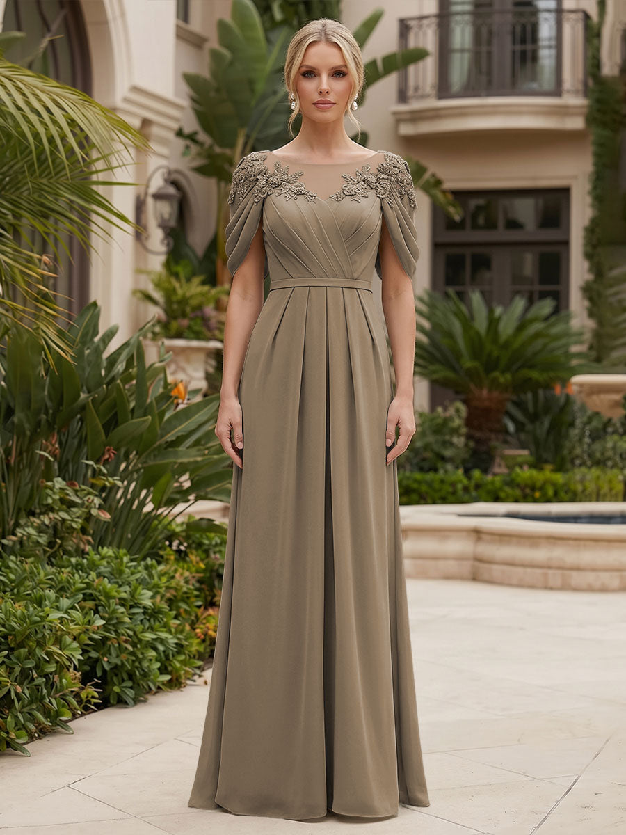 Chiffon A-Line/Princess Scoop Neck Floor-Length Mother of the Bride & Groom Dresses with Ruched Waist