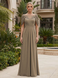 Chiffon A-Line/Princess Scoop Neck Floor-Length Mother of the Bride & Groom Dresses with Ruched Waist