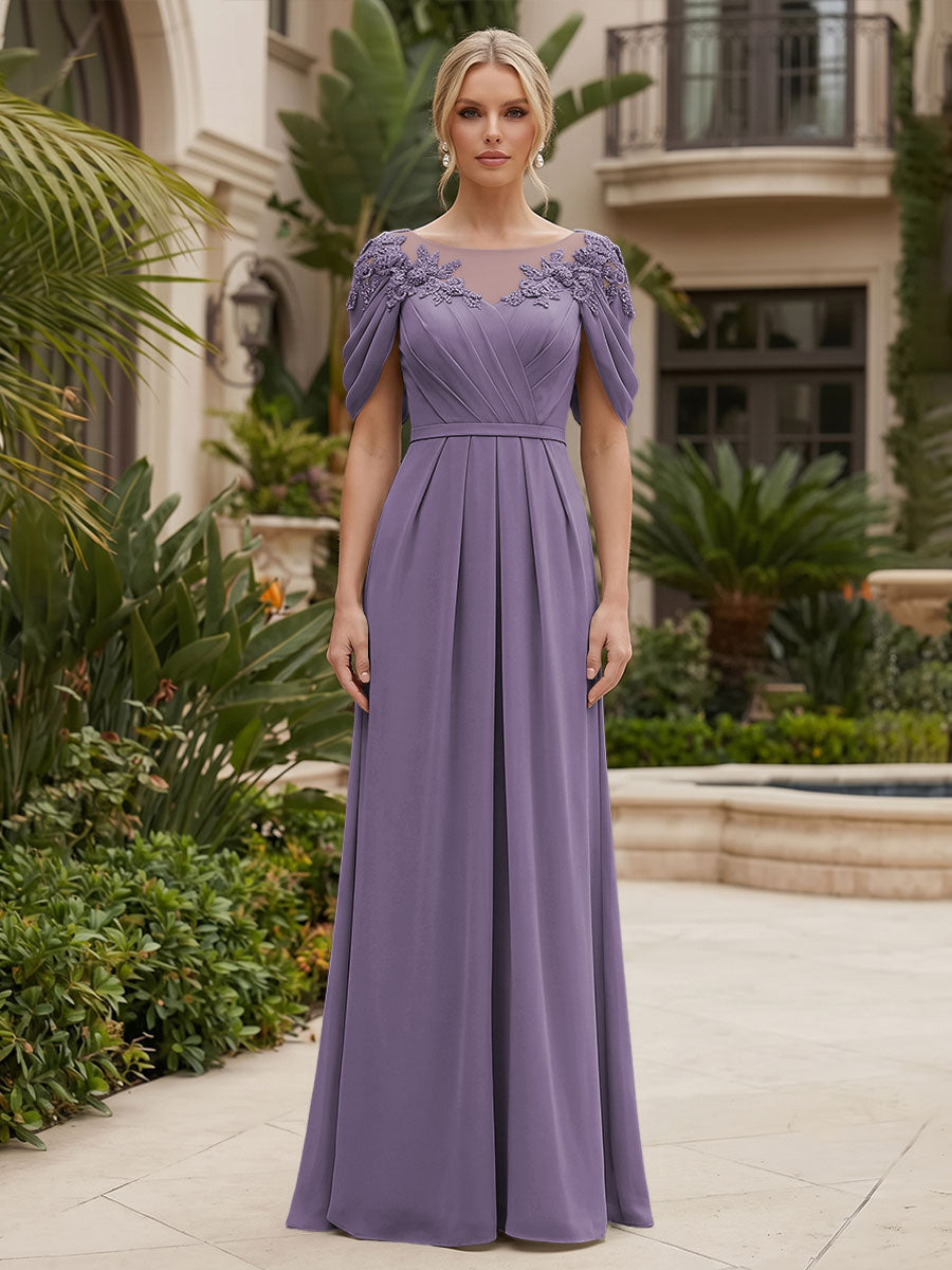Chiffon A-Line/Princess Scoop Neck Floor-Length Mother of the Bride & Groom Dresses with Ruched Waist