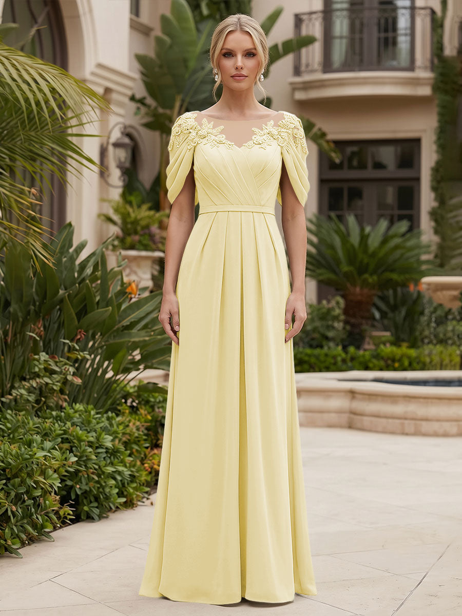 Chiffon A-Line/Princess Scoop Neck Floor-Length Mother of the Bride & Groom Dresses with Ruched Waist