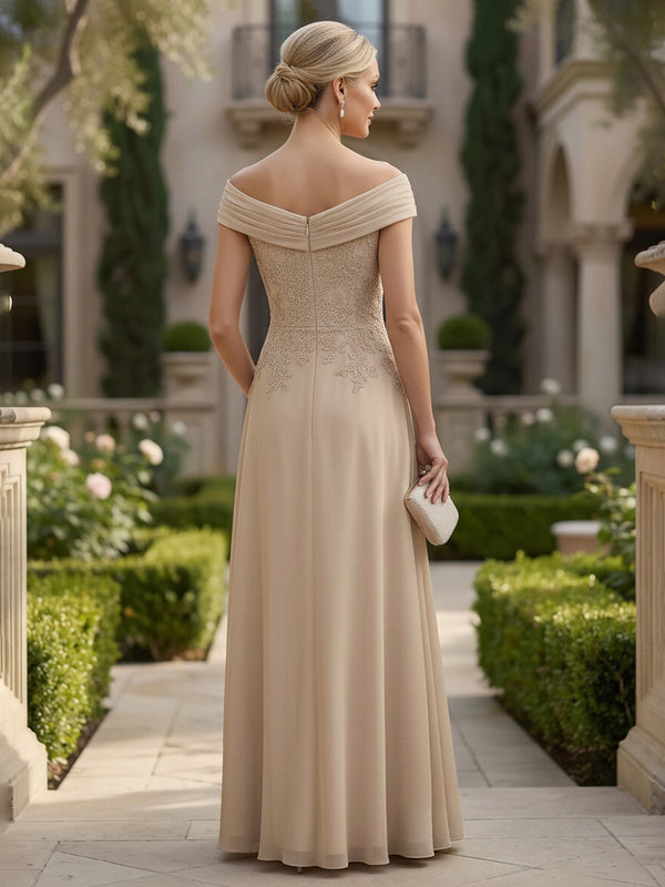 Chiffon A-Line/Princess Off Shoulder Floor-Length Mother of the Bride & Groom Dresses with Lace Bodice