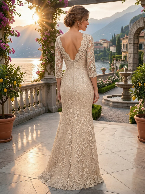 Lace Floral Sheath/Column V-Neck Floor-Length Mother of the Bride & Groom Dresses for Women