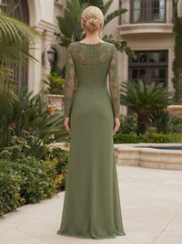 Chiffon Sheath/Column V-Neck Floor-Length Mother of the Bride & Groom Dresses with Lace Embroidery Bodice & Ruched Waist