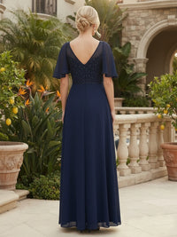 Chiffon A-Line/Princess V-Neck Floor-Length Mother of the Bride & Groom Dresses with Lace Sequin & Pleats