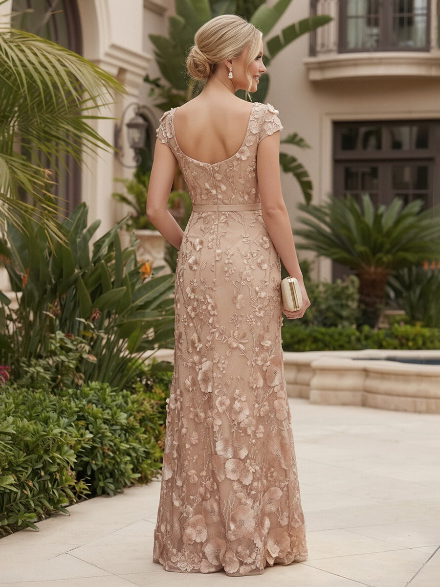 Lace Floral Sheath/Column Square Neck Floor-Length Mother of the Bride & Groom Dresses with Slit