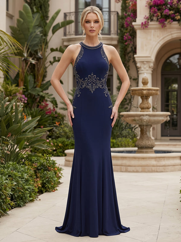 Chiffon Sheath/Column Scoop Neck Floor-Length Mother of the Bride & Groom Dresses with Sequin Bodice