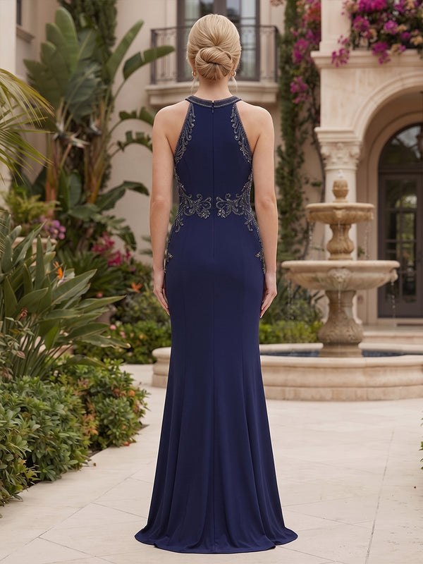 Chiffon Sheath/Column Scoop Neck Floor-Length Mother of the Bride & Groom Dresses with Sequin Bodice