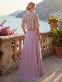 Chiffon A-Line/Princess Scoop Neck Floor-Length Mother of the Bride & Groom Dresses with Lace Sequin & Pleats