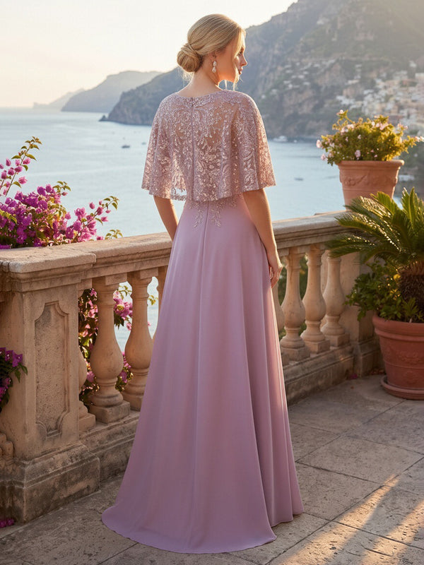 Chiffon A-Line/Princess Scoop Neck Floor-Length Mother of the Bride & Groom Dresses with Lace Sequin & Pleats