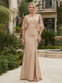 Satin Sheath/Column Asymmetric Neck Floor-Length Mother of the Bride & Groom Dresses with Ruffles & Ruched Waist