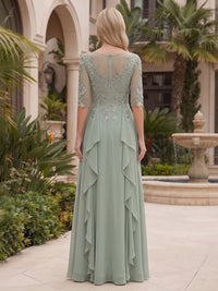 Chiffon A-Line/Princess Scoop Neck Floor-Length Mother of the Bride & Groom Dresses with Lace Bodice & Ruffles