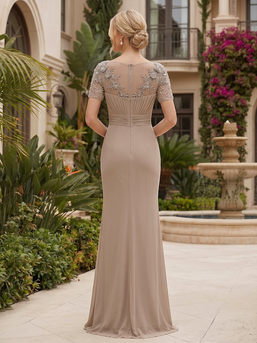 Chiffon Sheath/Column Scoop Neck Floor-Length Mother of the Bride & Groom Dresses with Ruched Waist