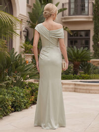 Satin Sheath/Column Off Shoulder Floor-Length Mother of the Bride & Groom Dresses with Ruched Waist