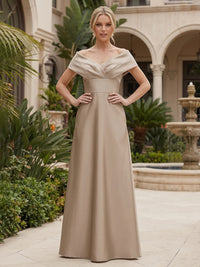 Satin A-Line/Princess Off Shoulder Floor-Length Mother of the Bride & Groom Dresses with Ruched Waist