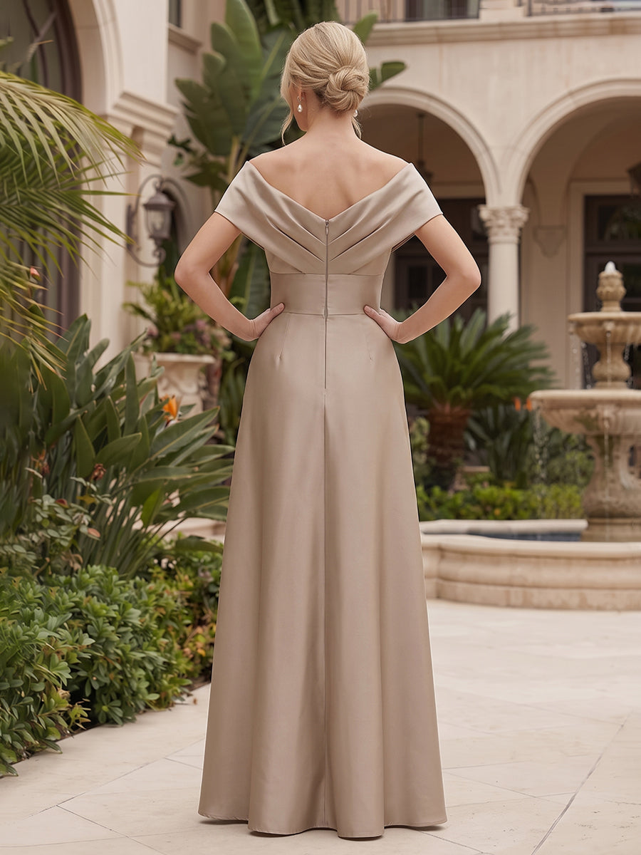 Satin A-Line/Princess Off Shoulder Floor-Length Mother of the Bride & Groom Dresses with Ruched Waist