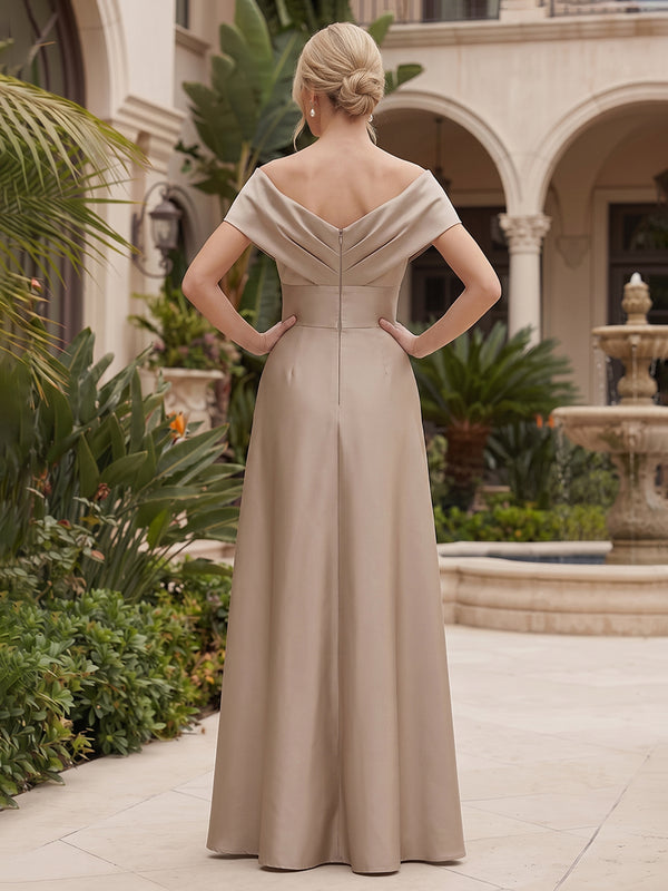 Satin A-Line/Princess Off Shoulder Floor-Length Mother of the Bride & Groom Dresses with Ruched Waist