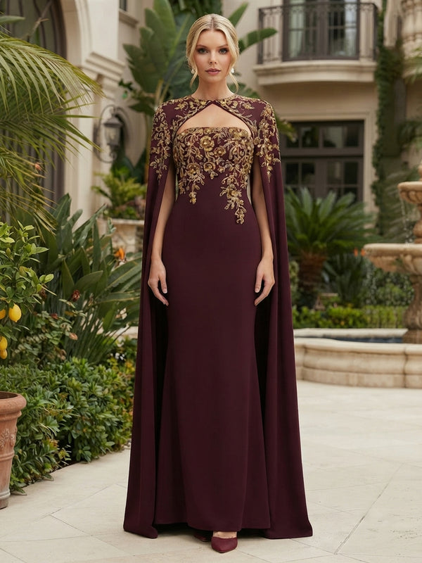 Chiffon Sheath/Column Strapless Floor-Length Mother of the Bride & Groom Dresses with Lace Bodice