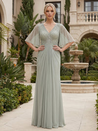 Chiffon A-Line/Princess V-Neck Floor-Length Mother of the Bride & Groom Dresses with Sequin Bodice & Pleats