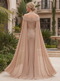 Chiffon Sheath/Column Off Shoulder Floor-Length Mother of the Bride & Groom Dresses with Lace Embroidery Bodice