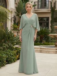 Chiffon Sheath/Column V-Neck Floor-Length Mother of the Bride & Groom Dresses with Ruched Waist