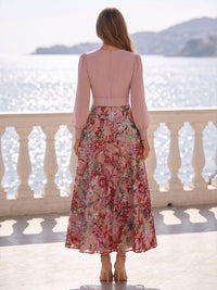 Sequin Floral A-Line/Princess V-Neck Tea-Length Mother of the Bride & Groom Dresses with Ruched Chiffon Bodice