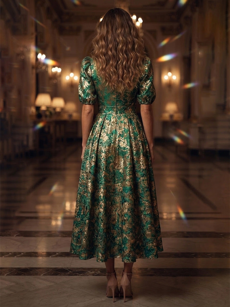 Jacquard A-Line/Princess V-Neck Tea-Length Mother of the Bride & Groom Dresses with Pleats