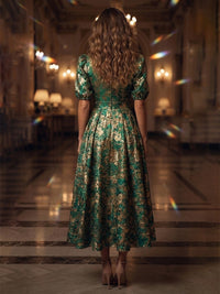 Jacquard A-Line/Princess V-Neck Tea-Length Mother of the Bride & Groom Dresses with Pleats