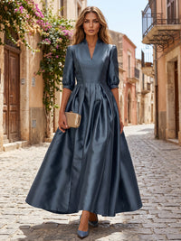 Satin A-Line/Princess V-Neck Floor-Length Mother of the Bride & Groom Dresses with Pleats