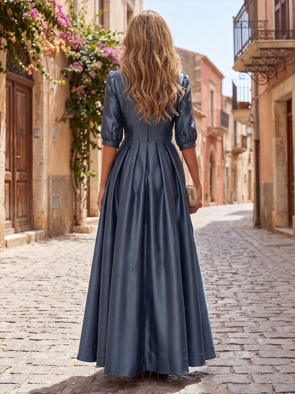 Satin A-Line/Princess V-Neck Floor-Length Mother of the Bride & Groom Dresses with Pleats